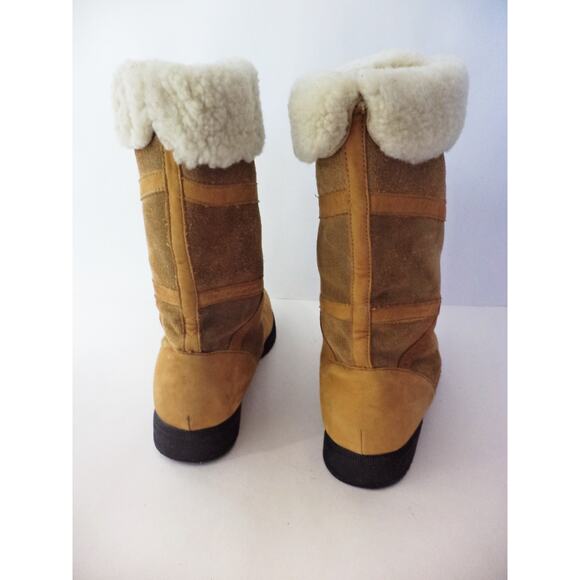 BASS TIG4 2 TONE BROWN SUEDE LEATHER PULL ON MID CALF WINTER BOOT WOMENS 9.5M - Picture 3 of 7